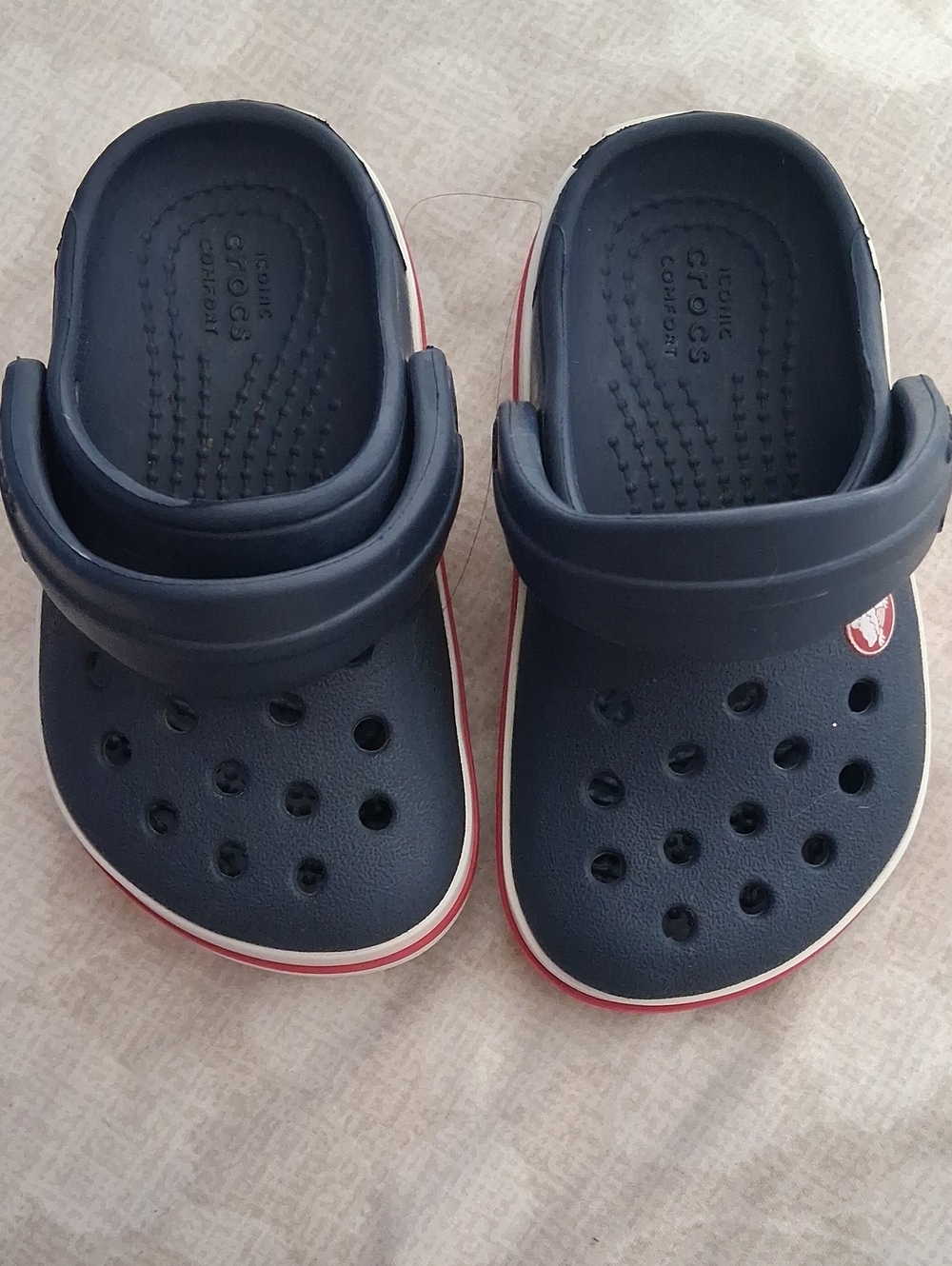 CROCS Kids Navy Clogs with Red and White Trim